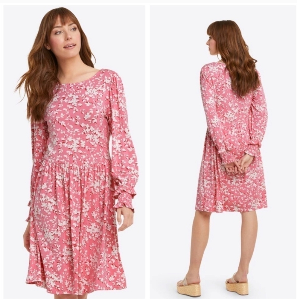 Draper James Boatneck Kitty Dress in Pink Shadow Floral, Size 3X
